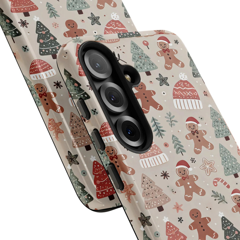Festive Winter Holiday Pattern Phone Cover, Christmas Gingerbread Man Phone Case, Adorable Xmas Cookie Samsung Galaxy Case, Holiday Phone Present