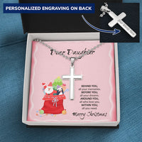 Custom Engraved Stainless Steel Cross Pendant Necklace, Personalized Cross Necklace for Daughter, Religious Faith Christmas Present