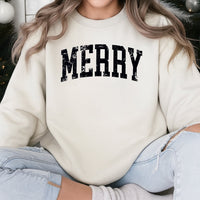 Vintage Varsity Lettering Crewneck, Merry Christmas Sweatshirt, Retro Holiday Season Sweater, Comfy Festive Christmas Present Pullover