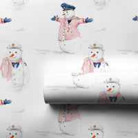 Watercolor Christmas Gift Wrap, Nautical Snowman Captain Wrapping Paper, Sailor Snowman Holiday Wrapping Paper, Adorable Winter Gift Wrap Roll