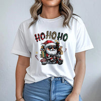 Biker Santa Christmas T-Shirt, Cool Santa Motorcycle Shirt, Humorous Ho Ho Ho Graphic Tee, Vintage Biker Holiday Shirt, Unisex Christmas Present