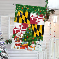 Santa Snowman MD State Flag, Maryland Christmas Garden Flag, Double Sided Maryland Holiday Garden Flag, Festive Outdoor Lawn Yard Banner