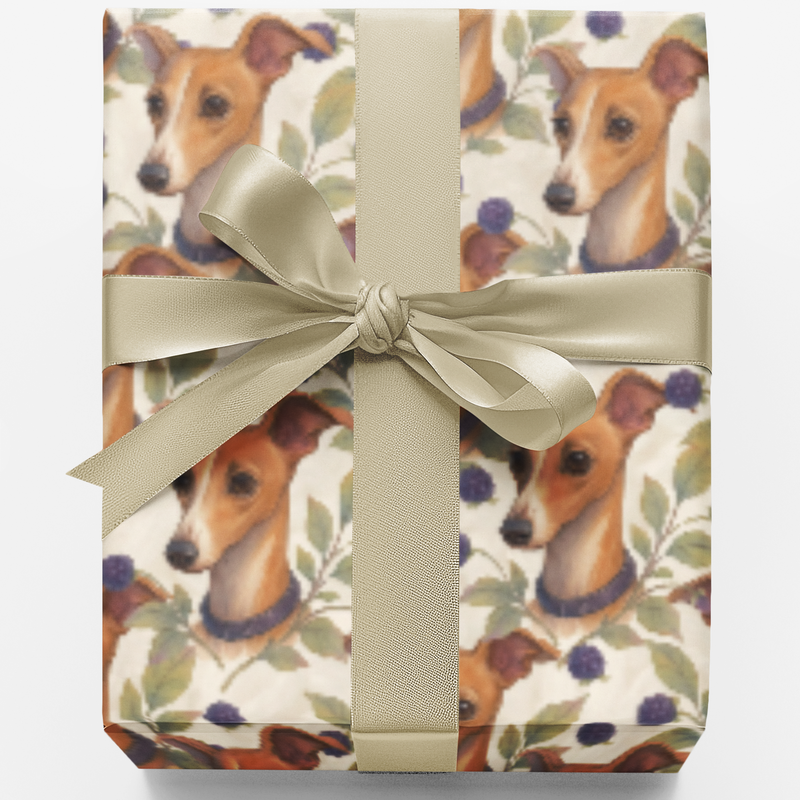 Botanical Dog Wrapping Paper, Italian Greyhound Wrapping Paper, Floral Pet Gift Wrapping Paper, Birthday Christmas Wrapping Paper Roll