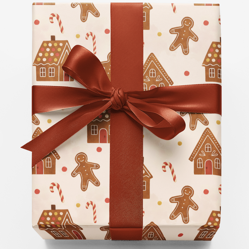 Festive Christmas Gift Wrap, Gingerbread House Wrapping Paper, Holiday Gingerbread Wrapping Paper, Adorable Xmas Gift Wrap Roll