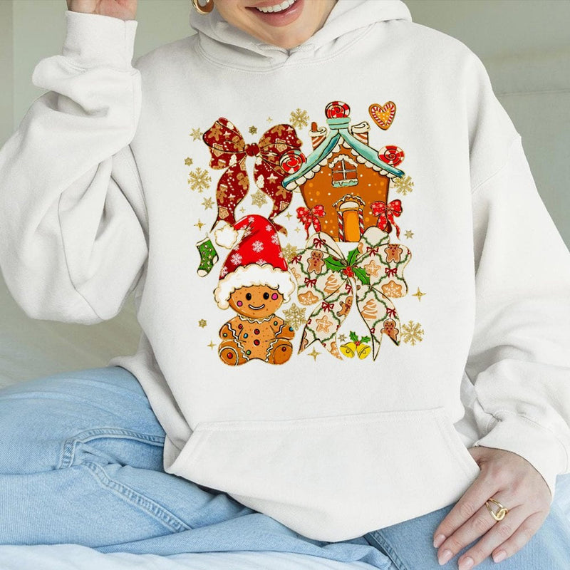 Adorable Gingerbread House Holiday Hooded Sweatshirt, Gingerbread Man Christmas Hoodie, Comfy Xmas Cookie Pullover, Sweet Winter Present for Her