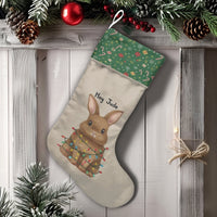 Adorable Rabbit Fairy Lights Stocking, Personalized Bunny Christmas Stocking, Custom Name Holiday Stocking, Kids Xmas Fireplace Mantle Decor