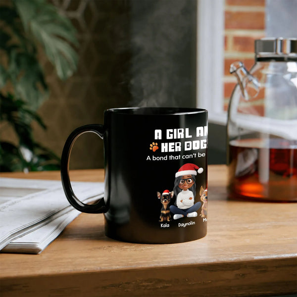 Adorable Girl Dogs Santa Ceramic Mug, Custom Dog Mom Christmas Mug, Personalized Pet Holiday Coffee Cup, Xmas Present for Dog