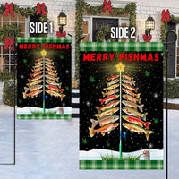 Fishing Christmas Tree Holiday Flag, Merry Fishmas Garden Flag, Double-Sided Fisherman Xmas Flag, Angler Outdoor Lawn Banner Decor