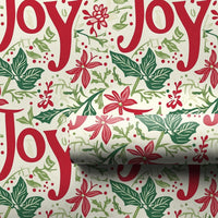 Floral Holiday Wrapping Paper, Joy Poinsettia Christmas Wrapping Paper, Botanical Xmas Gift Wrap Roll, Festive Present Wrapping Paper