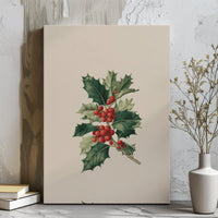 Vintage Red Berries Botanical Print, Holly Branch Canvas Wall Art, Winter Botanical Canvas, Holiday Home Decor Canvas, Christmas Art Present