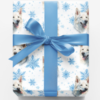 Watercolor Snowflake Winter Gift Wrap, White Shepherd Wrapping Paper, Christmas Dog Wrapping Paper, Pet Lover Holiday Gift Wrap Roll
