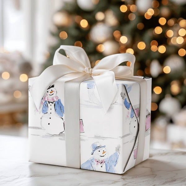 Watercolor Snowman Wrapping Paper, Traveling Snowman Wrapping Paper, Whimsical Winter Holiday Gift Wrap, Christmas Present Wr