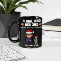 Custom Cartoon Girl and Dog Holiday Coffee Mug, Personalized Dog Mom Christmas Mug, Ceramic Festive Cup, Present for Pet Lovers