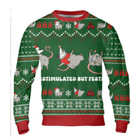 Overstimulated but Festive Sweatshirt, Opossum Ugly Christmas Sweater, Humorous Trash Animal Holiday Crewneck, Comfy Xmas Possum Pullover