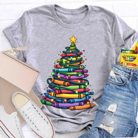 Holiday Graphic Tee, Christmas Tree Colored Pens T-Shirt, Art Teacher Christmas Shirt, Colorful Pen Xmas Tree Tee, Festive Artist Shirt