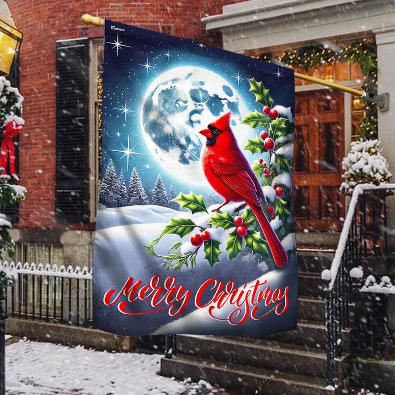 Merry Christmas Winter Bird Flag, Cardinal Christmas Garden Flag, Double-Sided Red Cardinal Yard Flag, Holiday Lawn Flag Decor Present