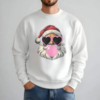 Bubble Gum Santa Sweater, Cool Santa Sweatshirt, Heart Sunglasses Santa Crewneck Sweatshirt, Retro Christmas Santa Holiday Pullover