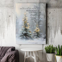 Snowy Christmas Tree Religious Print, Isaiah 9 6 Bible Verse Canvas Wall Art, Scripture Holiday Wall Decor, Christian Home Art Present