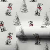Dog with Red Bow Gift Wrap, Dachshund Christmas Wrapping Paper, Sketch Dachshund Holiday Wrapping Paper, Dog Lover Present Gift Wrap
