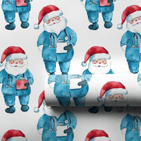 Nurse Scrubs Christmas Gift Wrap, Doctor Santa Wrapping Paper, Watercolor Medical Santa Wrapping Paper, Healthcare Worker Holiday Gift Wrap