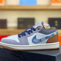 Low Top Sneakers, Blue Gray White Colorway, Lace Up Design, Casual Gift for Sneaker Fans