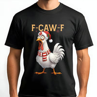 F-Caw-F Music Note Shirt, Humorous Chicken Christmas T-Shirt, Humorous Holiday Poultry Tee, Adorable Farm Animal Christmas T-Shirt