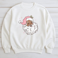 Retro Pink Hat Santa Crewneck, Black Santa Sweatshirt, Melanin Christmas Sweater, African American Santa Pullover, Holiday Season Xmas Present