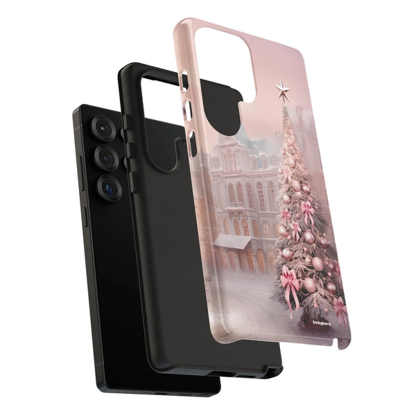 Winter Palace Holiday Samsung Galaxy Case, Pink Christmas Tree Phone Case, Girly Pink Xmas Phone Cover, Festive Bow Ornament 