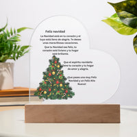 Lighted Christmas Acrylic Plaque, Spanish Christmas Acrylic Heart Plaque, Custom Heart Plaque Night Light