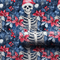 Gothic Christmas Gift Wrap, Skeleton Santa Hat Wrapping Paper, Spooky Poinsettia Holiday Wrapping Paper, Alternative Xmas Gift Wrap Roll