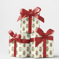 Botanical Holiday Gift Wrap, Mistletoe Christmas Wrapping Paper, Festive Greenery Wrapping Paper, Winter Season Gift Wrap Roll for Family