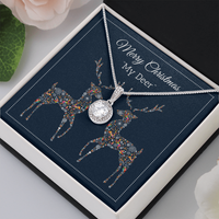 Eternal Hope Pendant Necklace, Merry Christmas My Deer Necklace, Cushion Cut CZ Holiday Necklace, Romantic Christmas Jewelry Present for Her