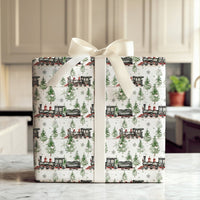 Steam Engine Winter Gift Wrap, Vintage Christmas Train Wrapping Paper, Retro Holiday Train Wrapping Paper, Nostalgic Xmas Gift Wrap Roll