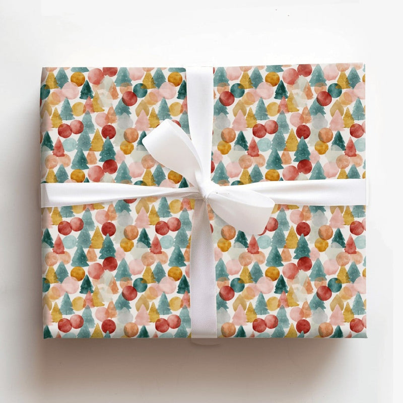 Modern Christmas Tree Gift Wrap, Abstract Watercolor Tree Wrapping Paper, Colorful Holiday Wrapping Paper, Artistic Present Paper Roll