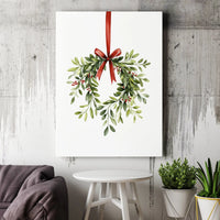 Christmas Wreath Canvas Print, Watercolor Mistletoe Canvas Art, Holiday Wall Art, Festive Botanical Canvas, Winter Home Decor Present