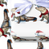 Humorous Holiday Gift Wrap, Santa Hat Alligator Christmas Wrapping Paper, Adorable Watercolor Alligator Wrapping Paper, Winter Animal Present Wrap