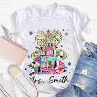 Bow Colored Pencils Snowflake Shirt, Personalized Christmas T-Shirt, Custom Holiday School Graphic Tee, Teacher Present Top