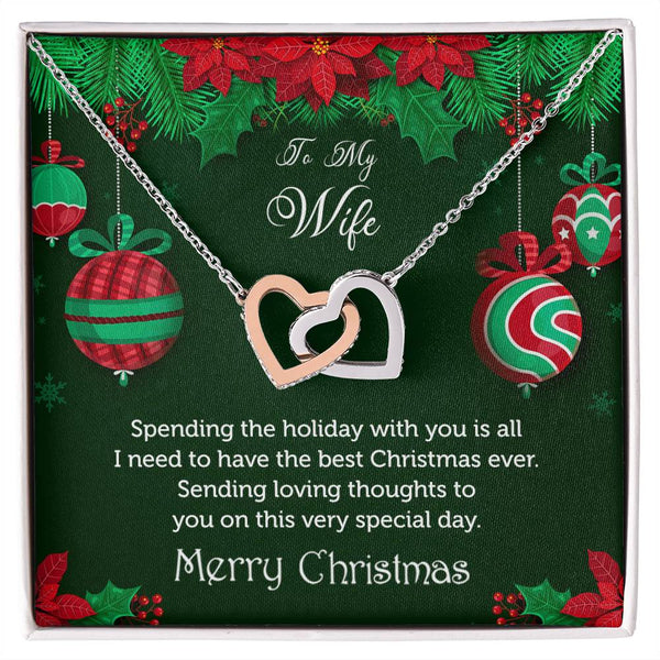 CZ Pendant, To My Wife Christmas Interlocking Hearts Necklace, Polished Steel Heart Necklace, Romantic Holiday Anniversary Pr