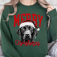 Dog in Santa Hat Holiday Sweater, Black Labrador Christmas Sweatshirt, Adorable Lab Puppy Xmas Crewneck, Dog Lover Winter Graphic Pullover