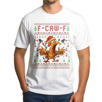 Ugly Sweater Style Holiday Tee, F-Caw-F Chicken Christmas T-Shirt, Humorous Screaming Poultry Graphic Shirt, Farm Xmas Chicken Lover Tee