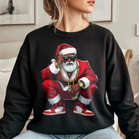 Hip Hop Streetwear Holiday Crewneck, Black Santa Christmas Sweatshirt, African American Santa Sweatshirt, Retro Xmas Graphic Sweatshirt