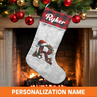Buffalo Plaid Holiday Stocking, Personalized Monogram R Christmas Stocking, Custom Initial Christmas Stocking, Family Mantel Decor Present