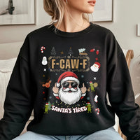 Humorous Rude Santa Middle Finger Sweater, Santa's Tired Sweatshirt, Humorous Xmas Holiday Crewneck, Sarcastic Christmas Pullover Gag Present