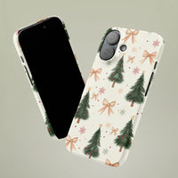 Festive Pine Trees Bows Snowflakes Cover, Christmas Tree iPhone Case, Holiday Winter Season Phone Case, Adorable Xmas Present for Women