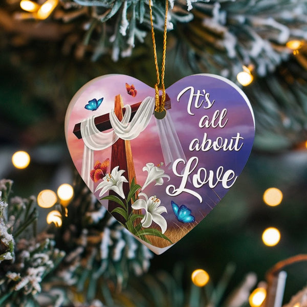 Religious Lilies Butterflies Ceramic Ornament, Christian Cross Heart Ornament, Faith Easter Tree Decor, Christmas Ornament Pr