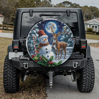 Reindeer Full Moon Tire Cover, Christmas Snowman Spare Tire Cover, Holiday Winter Wheel Cover, Jeep SUV Spare Tire Cover