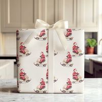 Watercolor Santa Scooter Gift Wrap, Santa Riding Scooter Wrapping Paper, Whimsical Christmas Wrapping Paper, Holiday Present Wrapping Paper