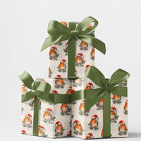 Santa Hat Bird Holiday Gift Wrap, Winterberry Robin Christmas Wrapping Paper, Adorable Winter Bird Wrapping Paper, Festive Xmas Gift Wrap Roll