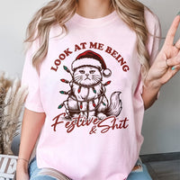 Humorous Cat Christmas T-Shirt, Grumpy Santa Kitten Shirt, Holiday Lights Cat Tee, Sarcastic Kitten Graphic Shirt, Cat Lover Xmas Present