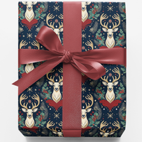 Winter Woodland Reindeer Gift Wrap, Christmas Deer Wrapping Paper, Vintage Holiday Deer Wrapping Paper, Xmas Present Wrap, Holiday Gift Wrap